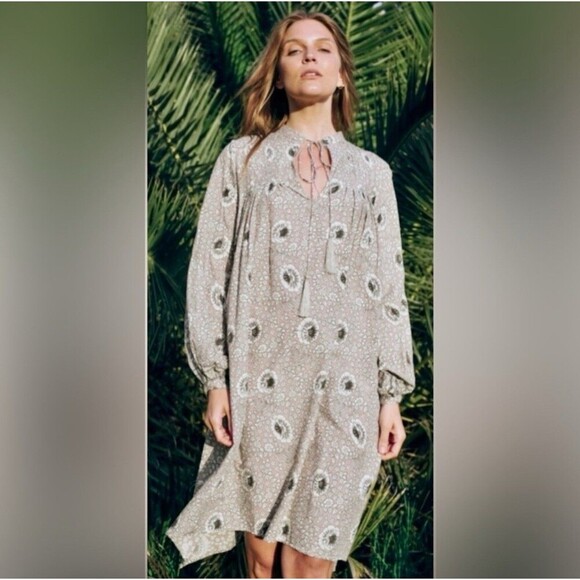 NATALIE MARTIN Lizzy Short Dress Size XS Neutral Flowy Boho Chic Festival Floral - Picture 1 of 12